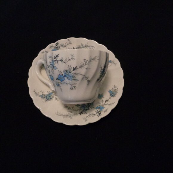 VINTAGE ENGLISH STYLED FLORALS BLUE & WHITE CUP N SAUCER BY MYOTT - Picture 1 of 10